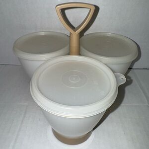Tupperware Condiment Caddy With Lids Almond Made In USA 1970s Vintage 757-4